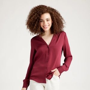 Quince Small NWT Washable Stretch Silk Notch Collar Blouse